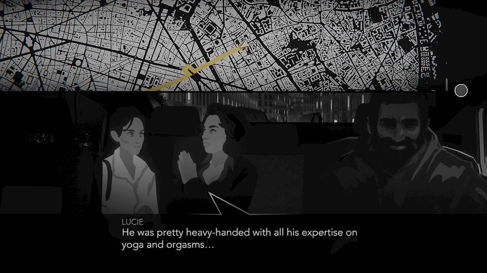 The largest text in the image reads "Lucie was pretty heavy-handed with all his expertise on yoga and orgasms." The following text has been cleaned up to read "Lucie was pretty heavy-handed with all his expertise on yoga and orgasms."