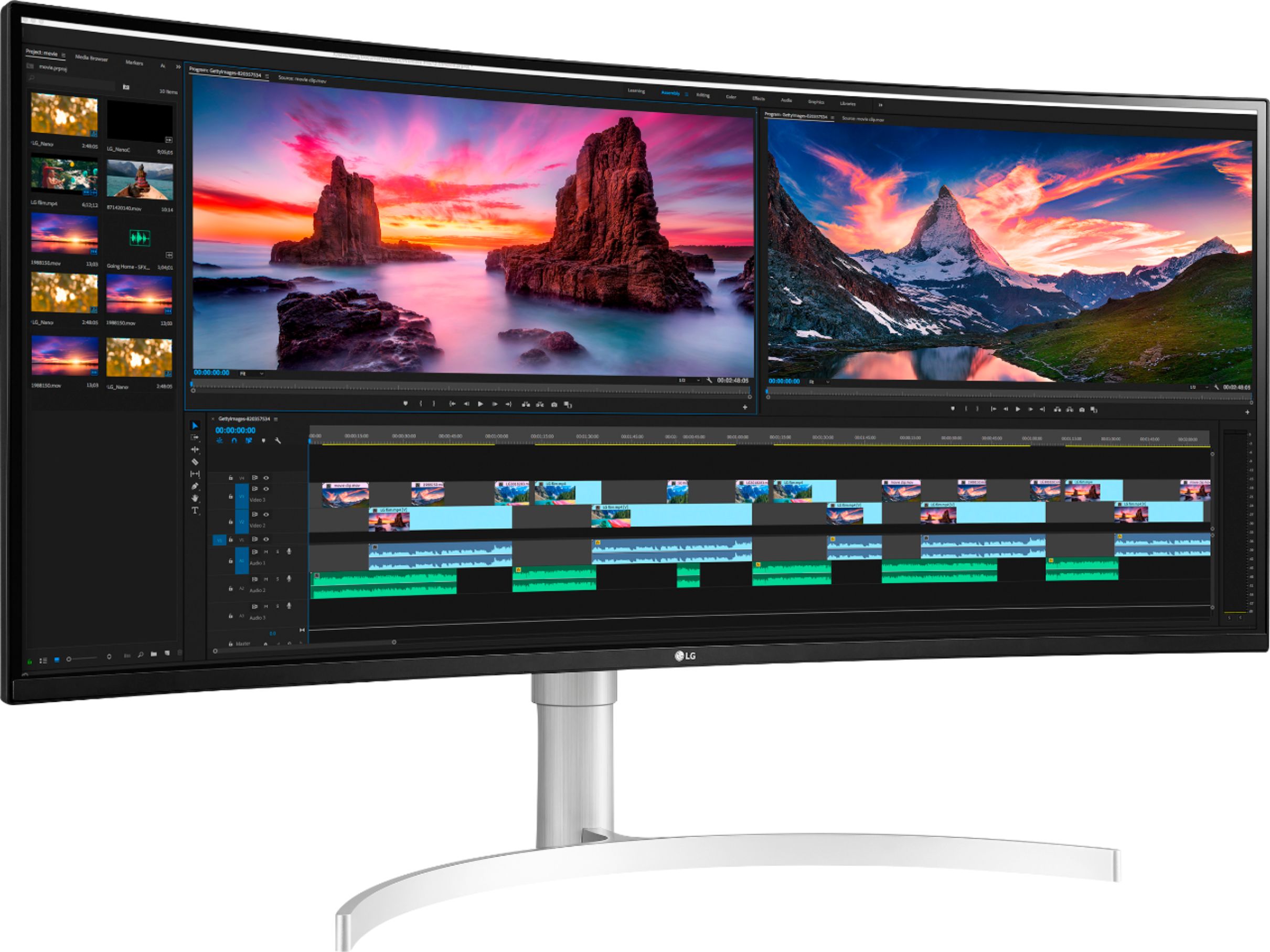 Angle View: LG - 38” IPS UltraWide 21:9 Curved 144Hz G-SYNC Compatibillity Monitor with HDR (Thunderbolt) - Silver