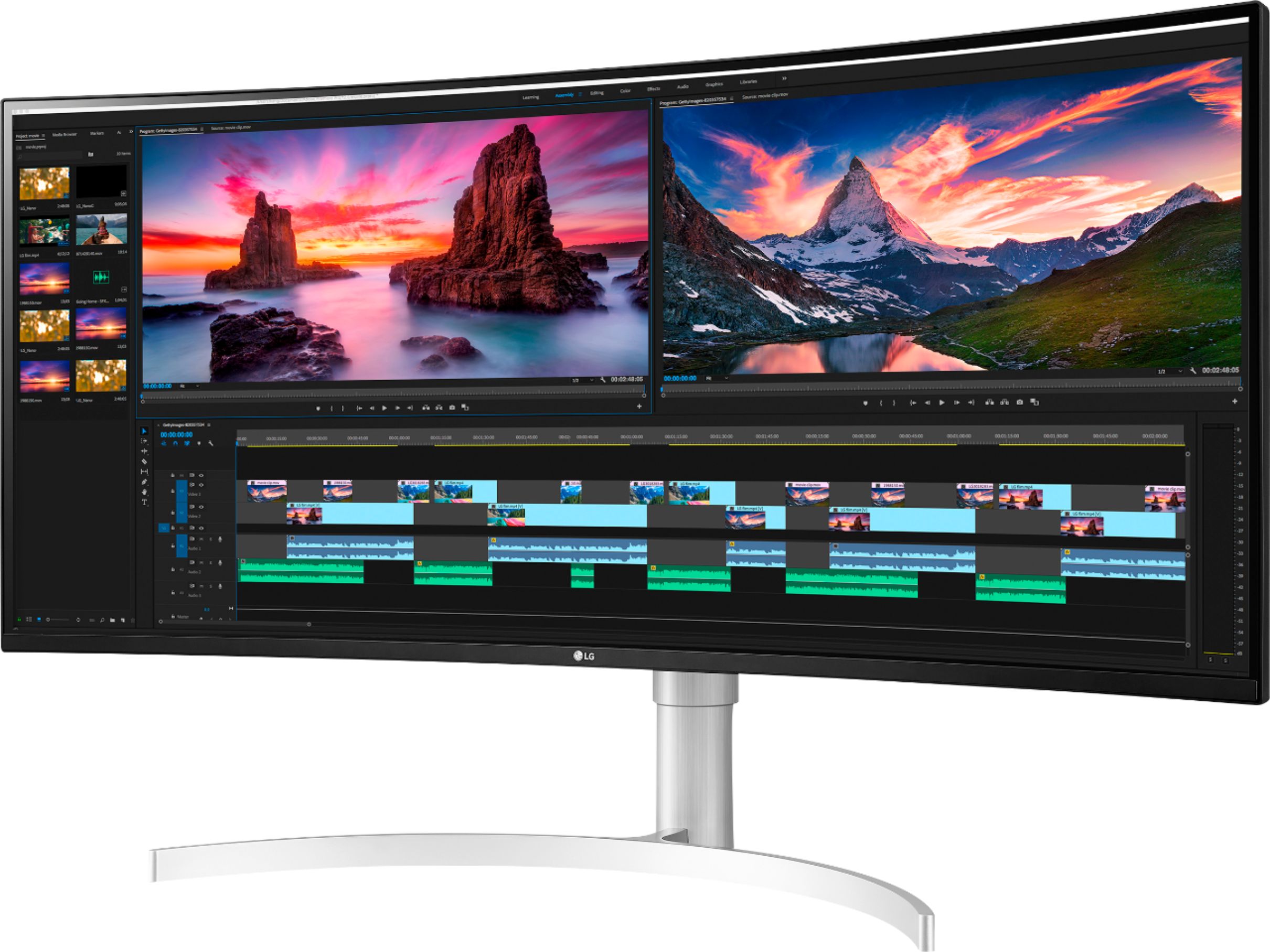 Left View: LG - 38” IPS UltraWide 21:9 Curved 144Hz G-SYNC Compatibillity Monitor with HDR (Thunderbolt) - Silver