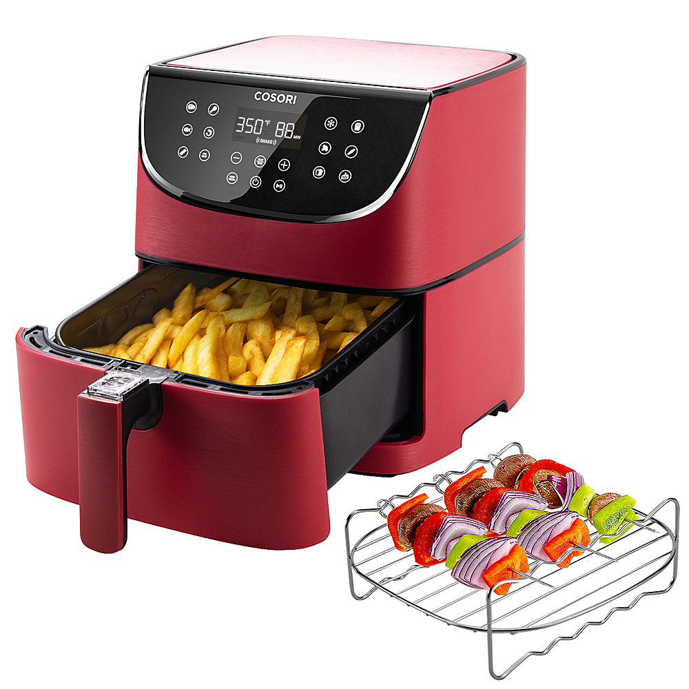 Angle View: Cosori - 5.8-Quart Premium Air Fryer with Skewer Rack Set - Red