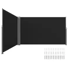 Front. VEVOR - Retractable Side Awning, 71''x 236'' Aluminum Outdoor Privacy Screen, 280g Polyester Waterproof Retractable Patio Screen - Black.