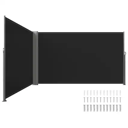 Front. VEVOR - Retractable Side Awning, 71''x 236'' Aluminum Outdoor Privacy Screen, 280g Polyester Waterproof Retractable Patio Screen - Black.