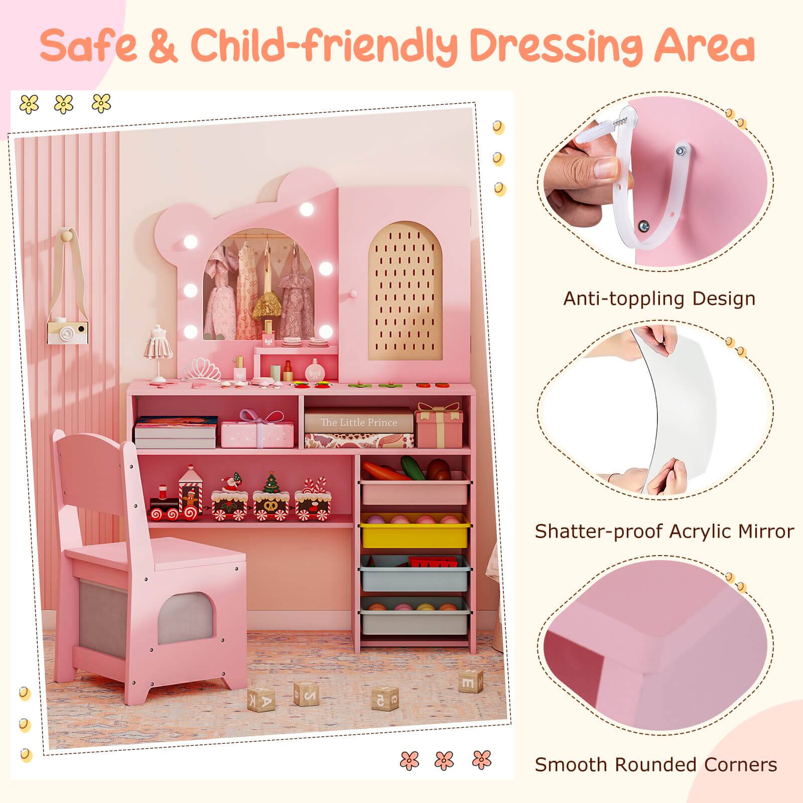 Safe & Child-friendly Dressing Area

- Anti-toppling Design
- Shatter-proof Acrylic Mirror
- Smooth Rounded Corners