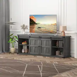 Acekool - 70" Farmhouse TV Stand for 80/75/70 Inch TVs,Entertainment Center Storage Cabinets w/Power Outlets and Sliding Barn Door - Gray