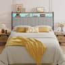 Pinmoco - Linen Upholstered Storage Headboard LED Headboard with Charging Station - Gray