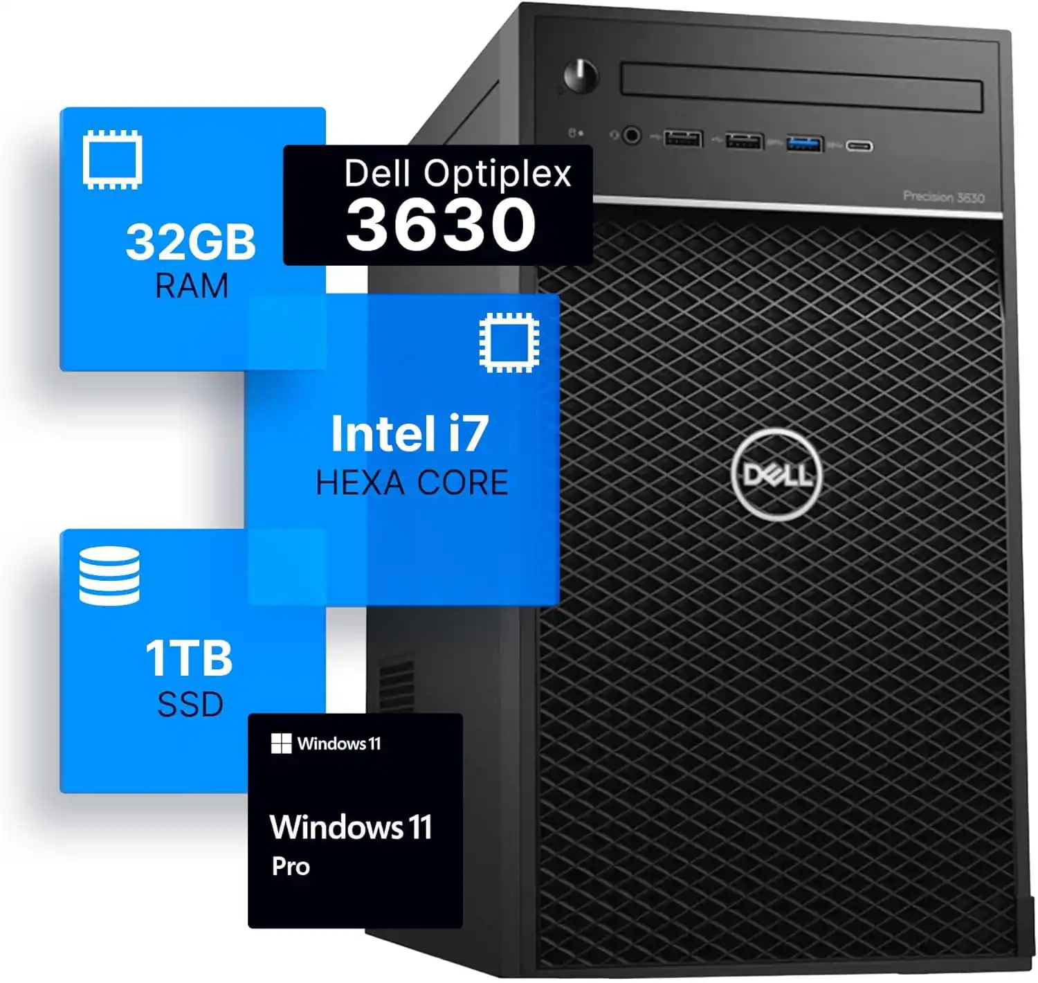 Dell - Refurbished Excellent - Precision 3630 Tower Desktop Computer , Intel i7-8700 3.4GHZ ,32GB DDR4 RAM , 1TB SSD , Windows 11 Pro - Black