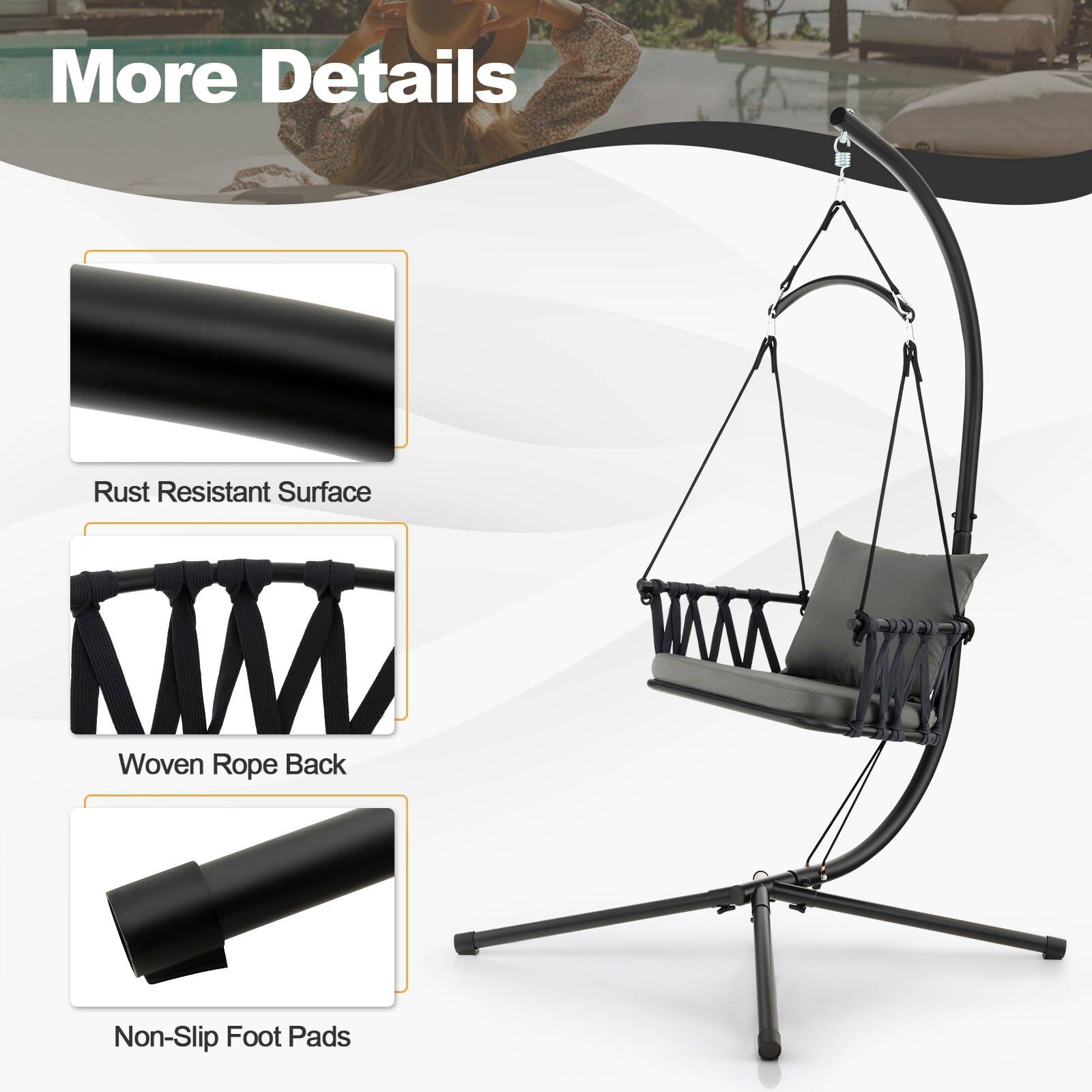 More Details

- Rust Resistant Surface
- Woven Rope Back
- Non-Slip Foot Pads