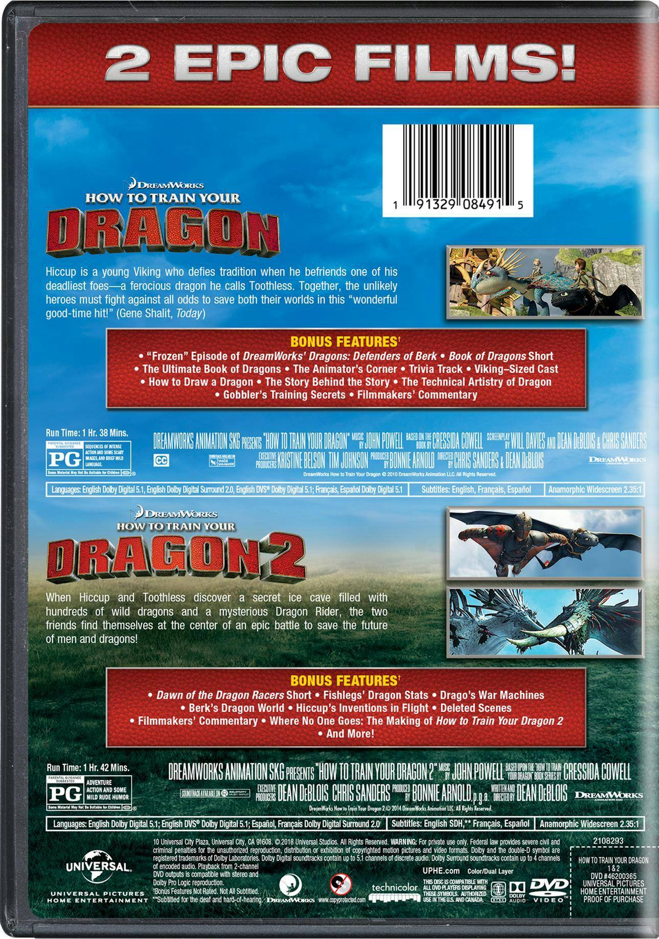 Back. How To Train Your Dragon 1 And 2   - DVD.