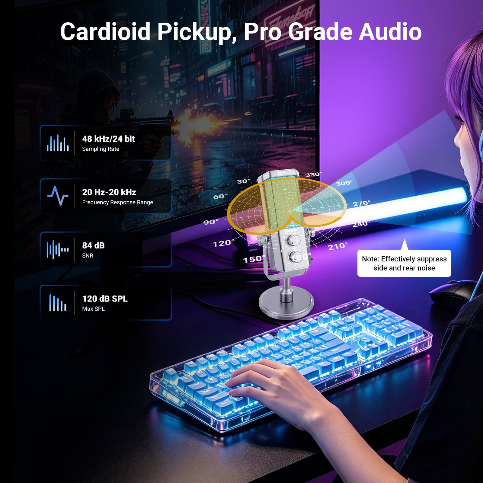 Neewer UM01 AI Noise Canceling USB RGB Podcasting Mic, Silver, Plug ...