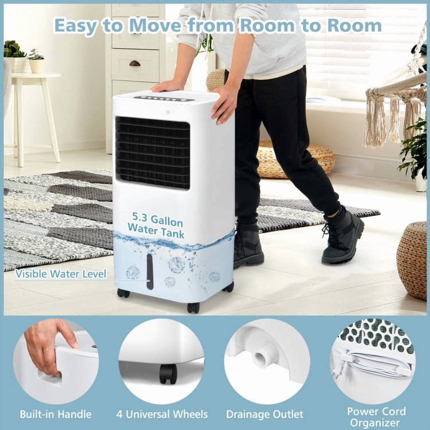 Easy to Move from Room to Room

- 5.3 Gallon Water Tank
- Visible Water Level
- Built-in Handle
- 4 Universal Wheels
- Drainage Outlet
- Power Cord Organizer