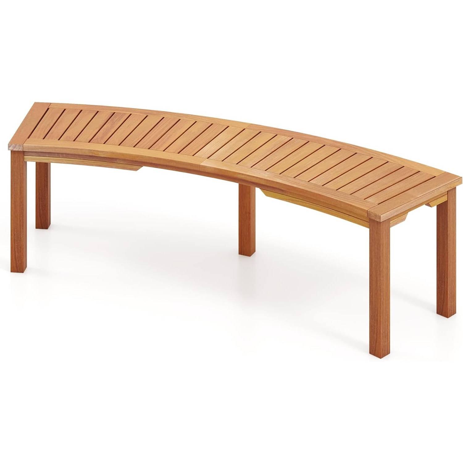 Front. SlickBlue - 2-Seater Backless Wooden Garden Bench for Patio or Backyard - Brown.