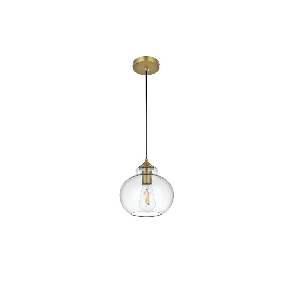Angle. Living District - Destry 8 Inch Pendant Clear Shade in Satin Gold - Satin Gold And Clear.