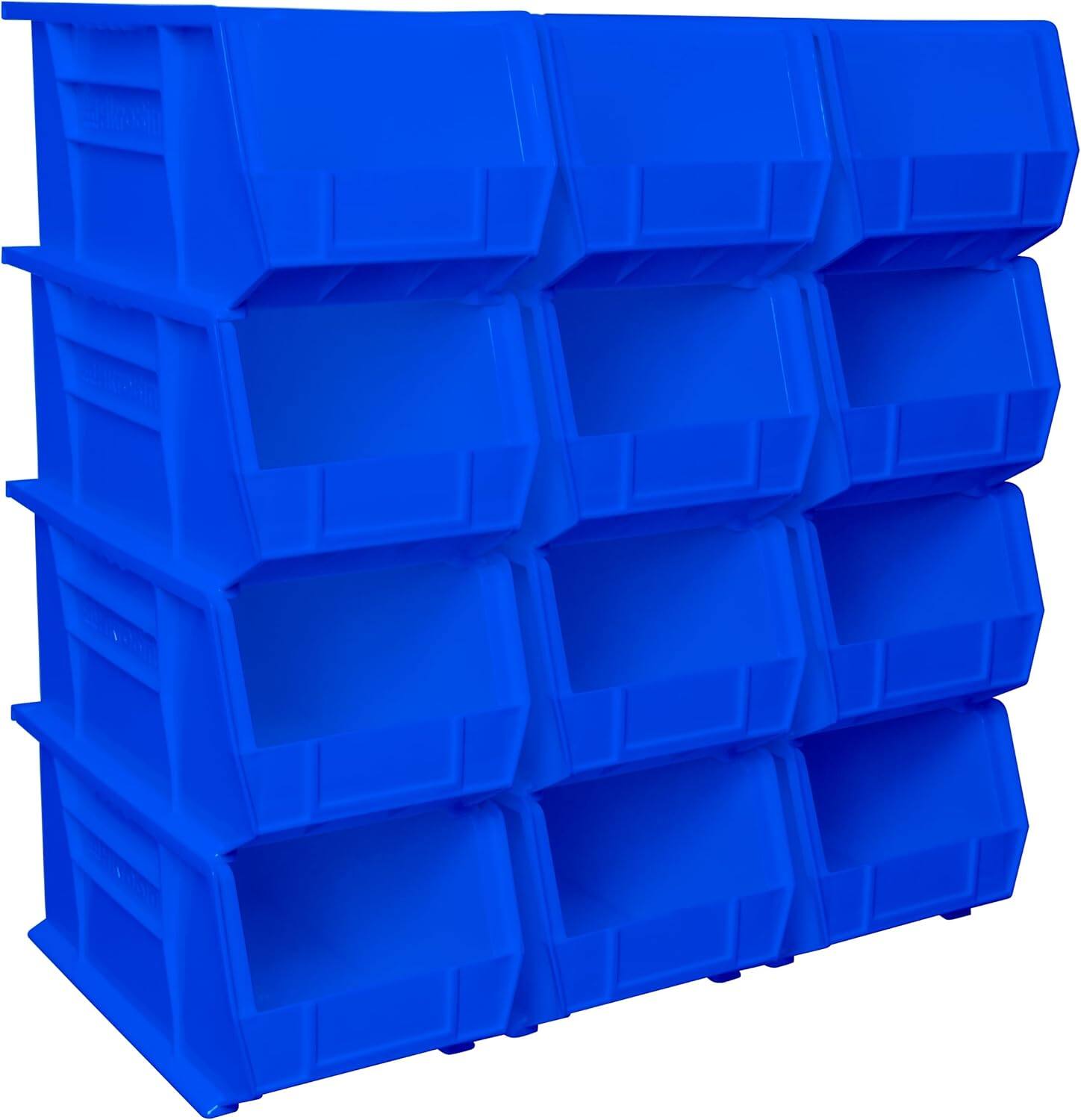 RTMB - AkroBins Blue Plastic Storage Bins, 12-Pack, Stackable, 15"x8"x7"