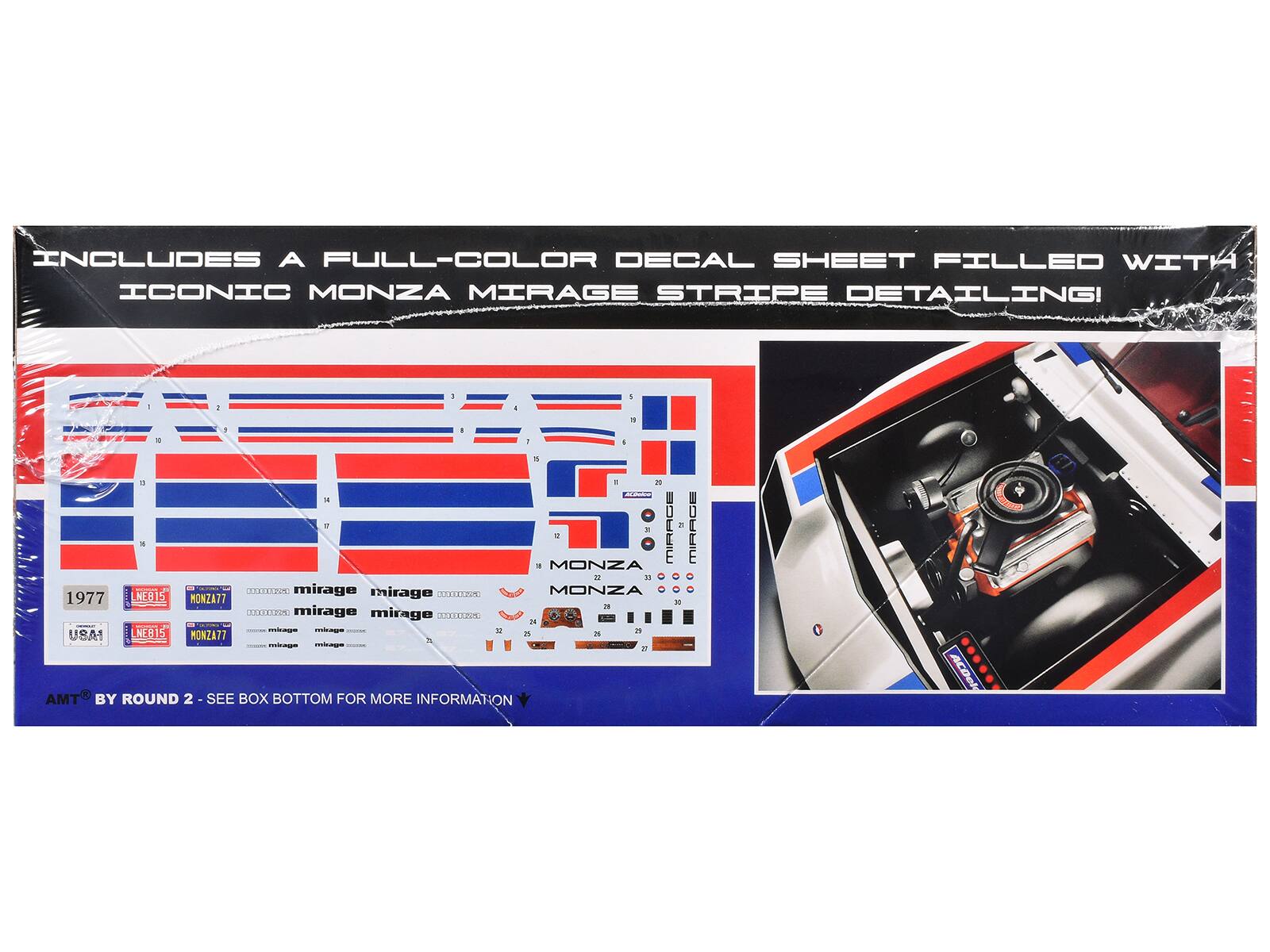 INCLUDES A FULL-COLOR DECAL SHEET FILLED WITH ICONIC MONZA MIRAGE STRIPE DETAILING!

1977
NE815
MONZA77
USA
NE815
MONZA77

AMT® BY ROUND 2 - SEE BOX BOTTOM FOR MORE INFORMATION