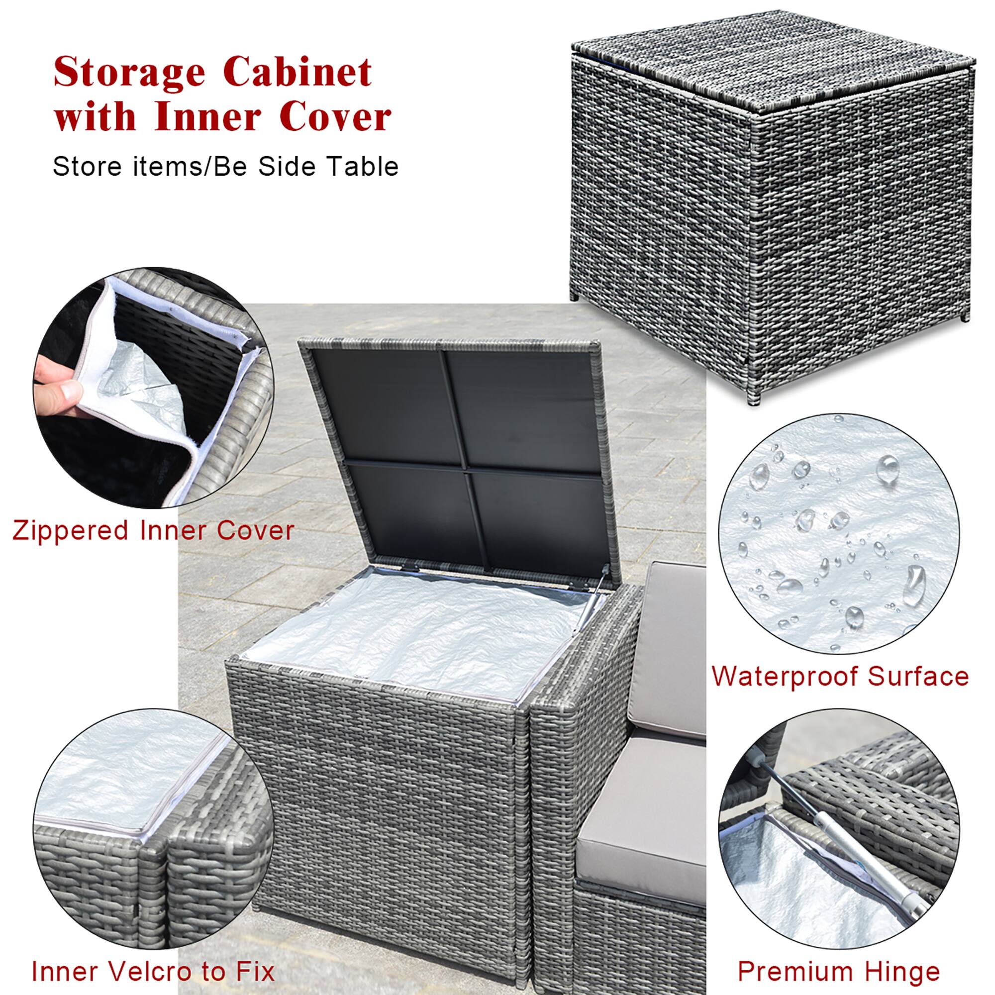 Storage Cabinet with Inner Cover Store items/Be Side Table Zippered Inner Cover Waterproof Surface Inner Velcro to Fix Premium Hinge