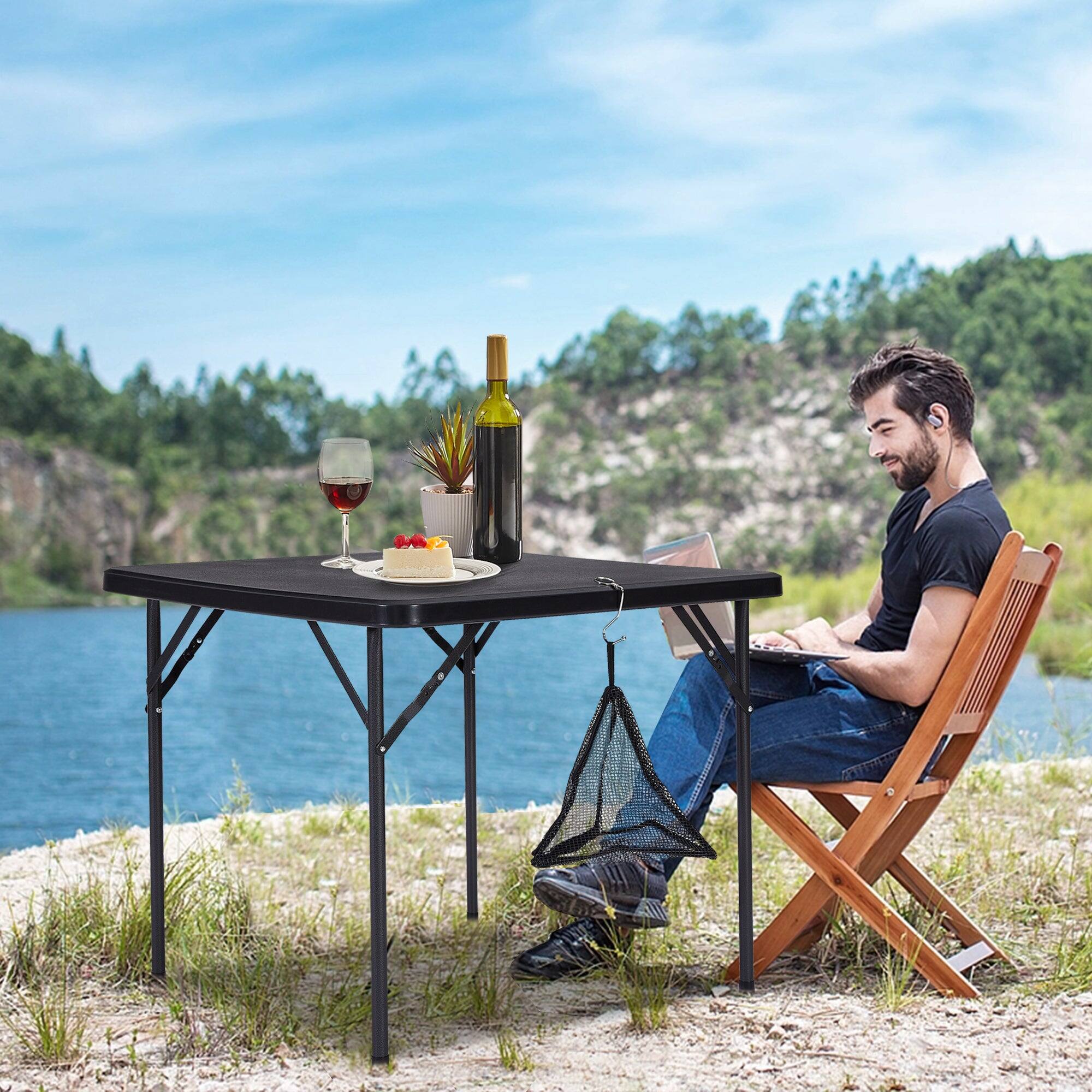 Alt View 5. Vecelo - Folding Card Table and Chairs Set for 4 – Portable HDPE Folding Table with Metal Frame for Indoor & Outdoor Use - Black.