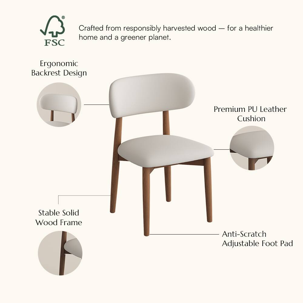 FSC Crafted from responsibly harvested wood — for a healthier home and a greener planet.

Ergonomic Backrest Design

Premium PU Leather Cushion

Stable Solid Wood Frame

Anti-Scratch Adjustable Foot Pad