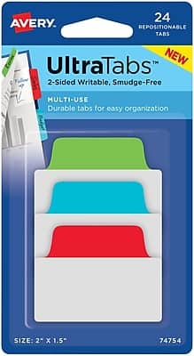 Avery - UltraTabs Repositionable Multiuse Tabs, 2" x 1.5" Colors, 8 Tabs/Pad, 3 Pads - Assorted