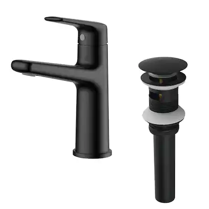 Front. Boyel Living - Matte Black Single Handle Bathroom Faucet Solid Brass with Drain Assembly - Matte Black.