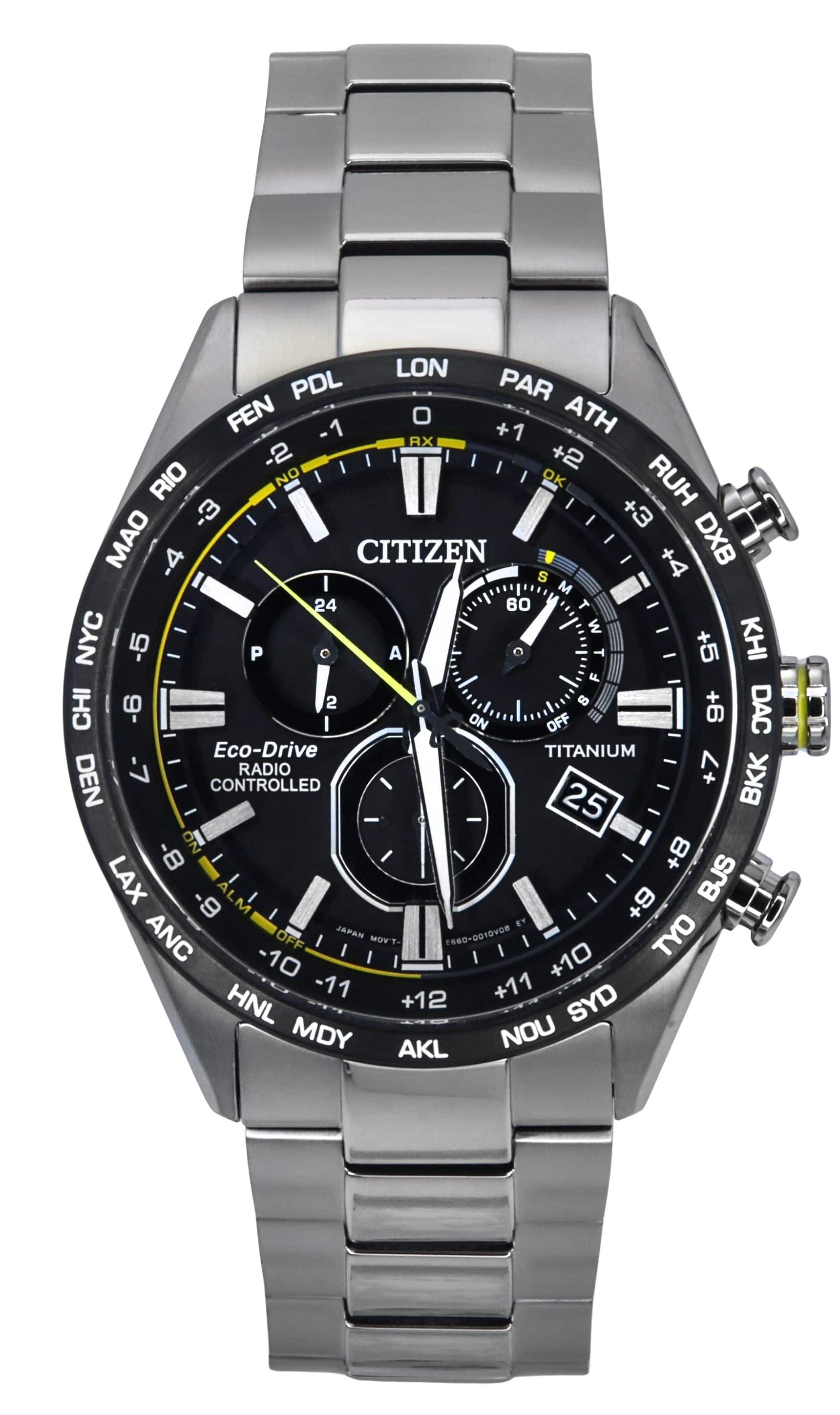 Citizen - Radio Controlled Chronograph Super Titanium Dial Eco-Drive CB5947-80E 100M Men's Watch - Black