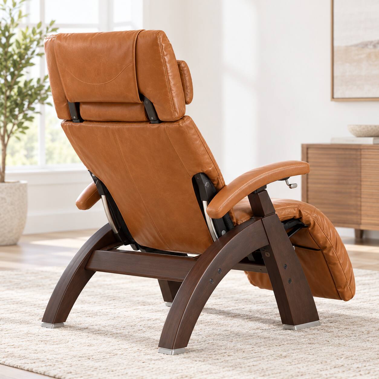 Alt View 1. Human Touch - Human Touch Perfect Chair PC-420 Classic Manual Plus Zero Gravity Recliner with Solid Wood Base - Dark Walnut / Saddle Premium Leather / Supreme.