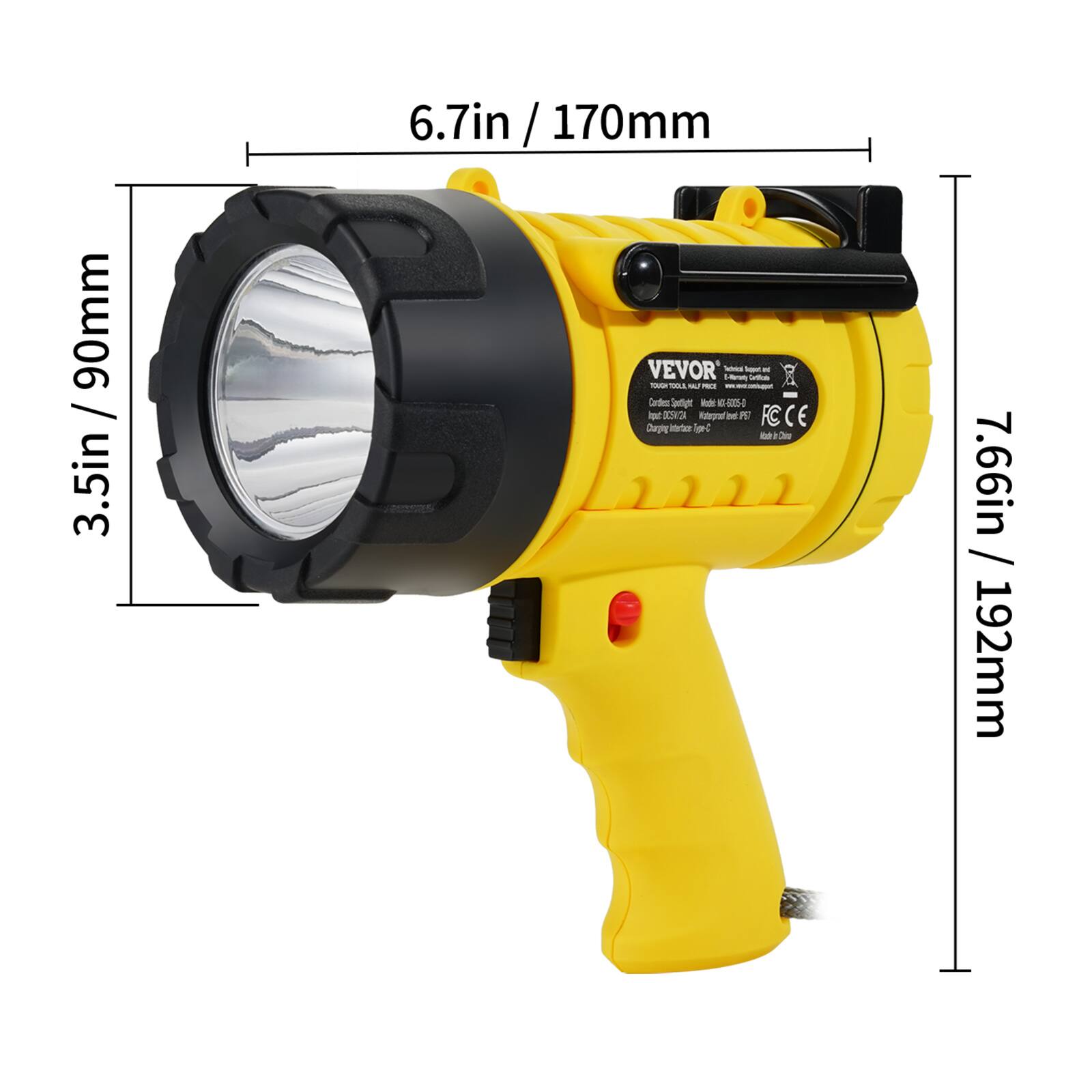 3.5in / 90mm  
6.7in / 170mm  
7.66in / 192mm