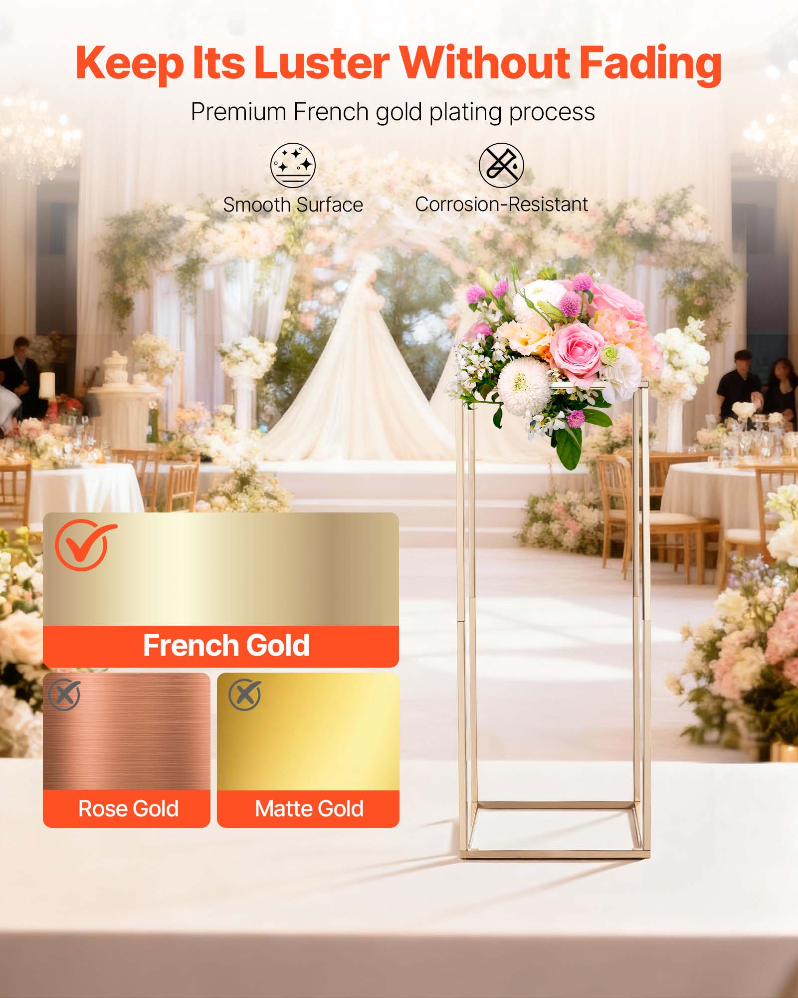 Keep Its Luster Without Fading

Premium French gold plating process

Smooth Surface

Corrosion-Resistant

French Gold

Rose Gold

Matte Gold