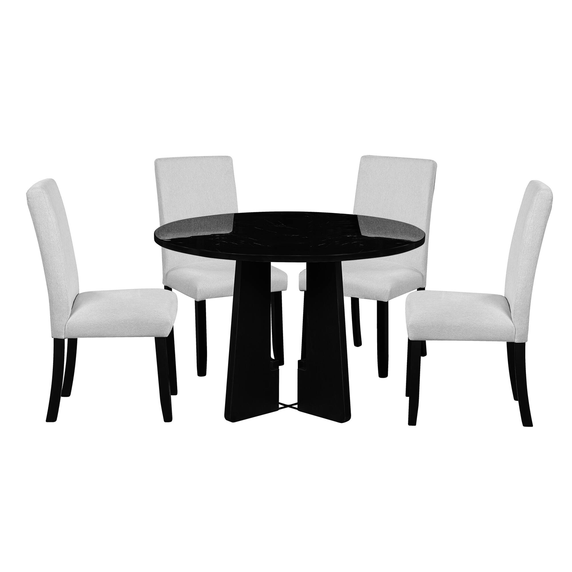 APRILSOUL - 5-Piece Round Dining Table set 43-Inch Modern Dining Table and 4 Upholstered Chairs for Dining Room - Beige+Black