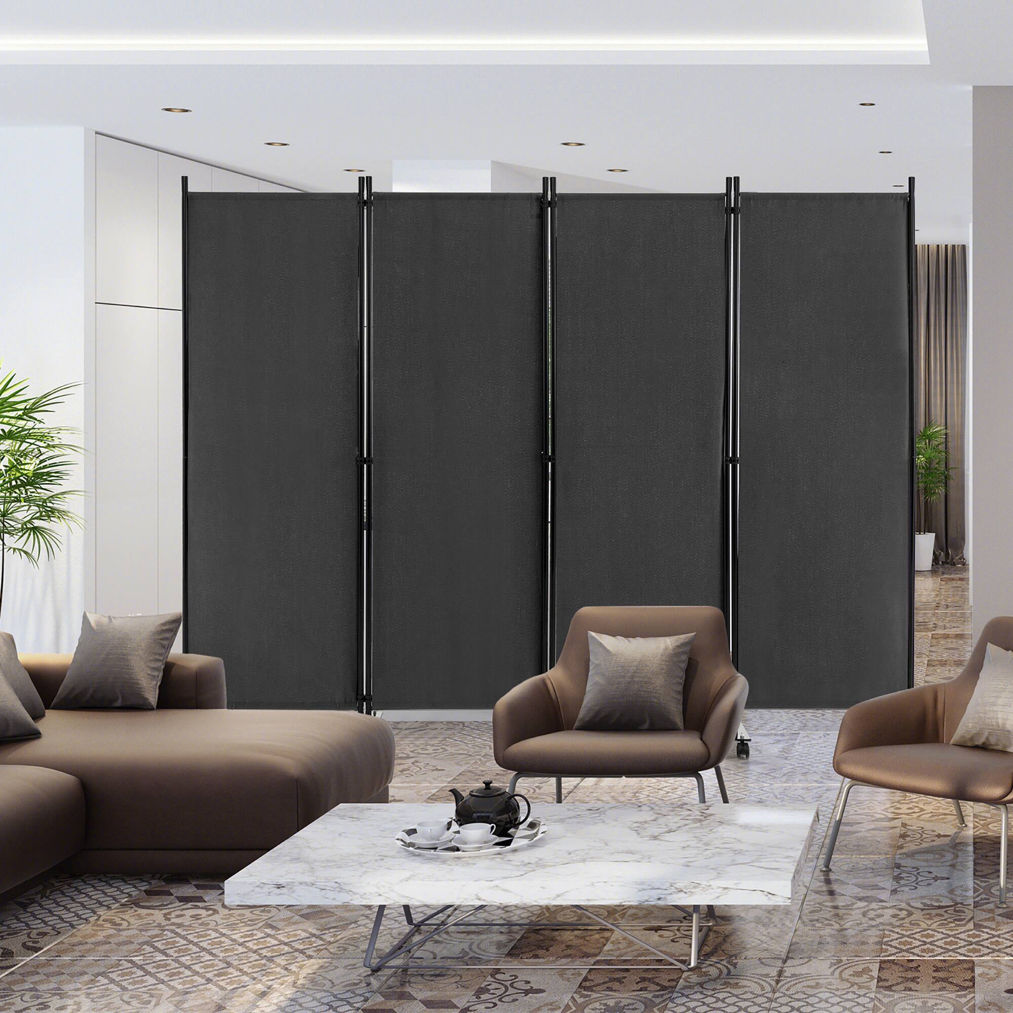 Alt View 1. Costway - Costway 4-Panel Folding Room Divider 6FT Rolling Privacy Screen with Lockable Wheels - Grey.