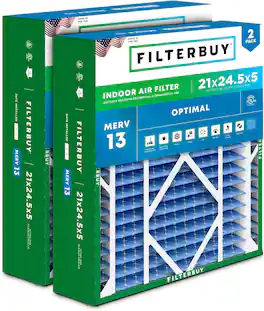 Filterbuy - 21x24.5x5 MERV 13 Smoke & Allergy Defense, Pleated HVAC AC Furnace Air Filters Replacement for Rheem & Ruud (2-Pack) - Blue