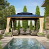Front. U-HOMY - Hardtop Wood Gazebo with Double Roof, Privacy Curtains, Netting, Hooks for Lighting & Ventilation - 12'x14'.