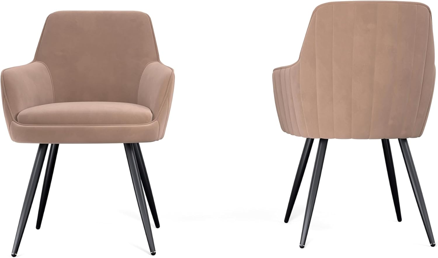 Front. TinyHomie - Brown Mid Century Upholstered Accent Chair Channel Tufted Back Set of 2 - Brown.