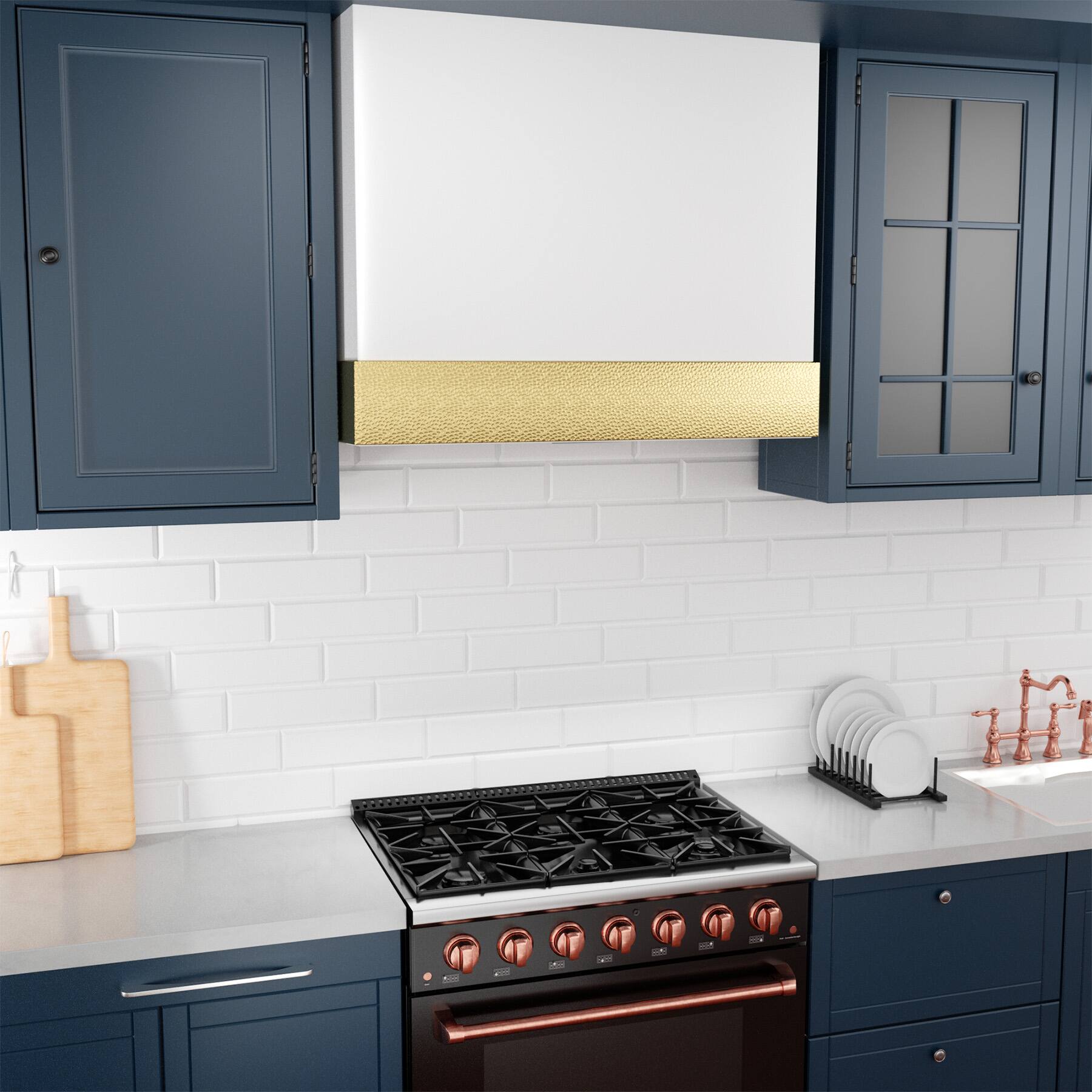 Alt View 4. Akicon - Akicon 36 in. Stainless Steel Ducted Wall Mount Range Hood with Powerful 600 CFM Vent Motor, 3 Speed, in White with Gold - White with Gold.