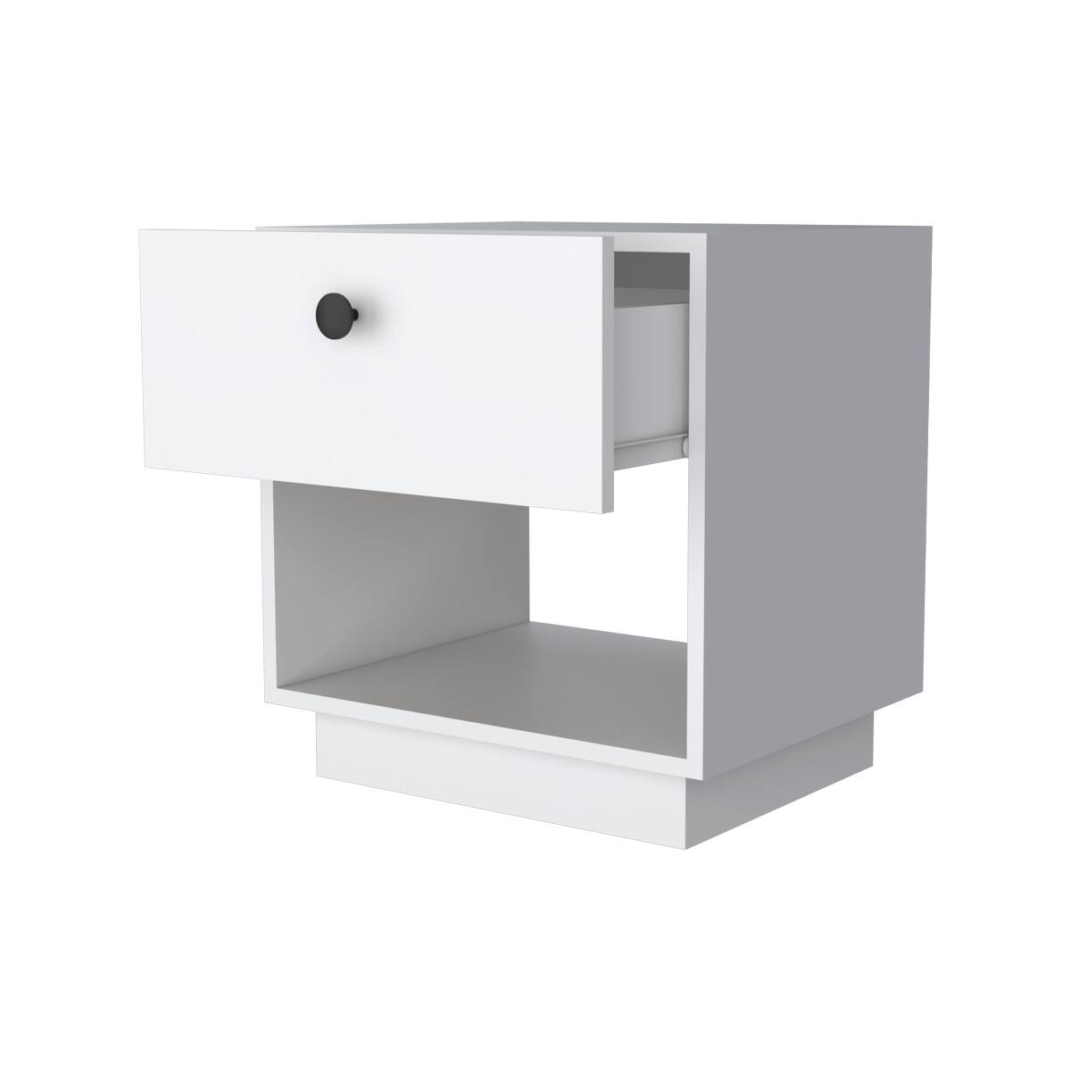 Back. Loheer - Loheer White One-Drawer Nightstand with Open Shelf for Bedroom - White.