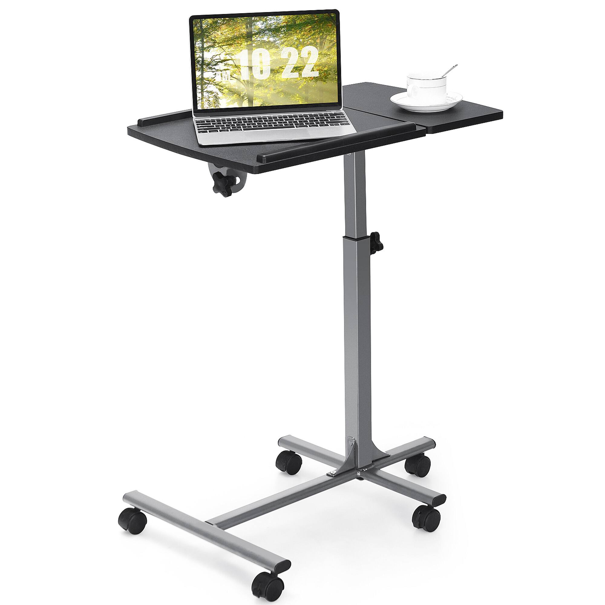 Alt View 8. Gymax - Gymax Mobile Laptop Stand on Wheels Height Adjustable Overbed Sofa Side Table - Silver + Black.