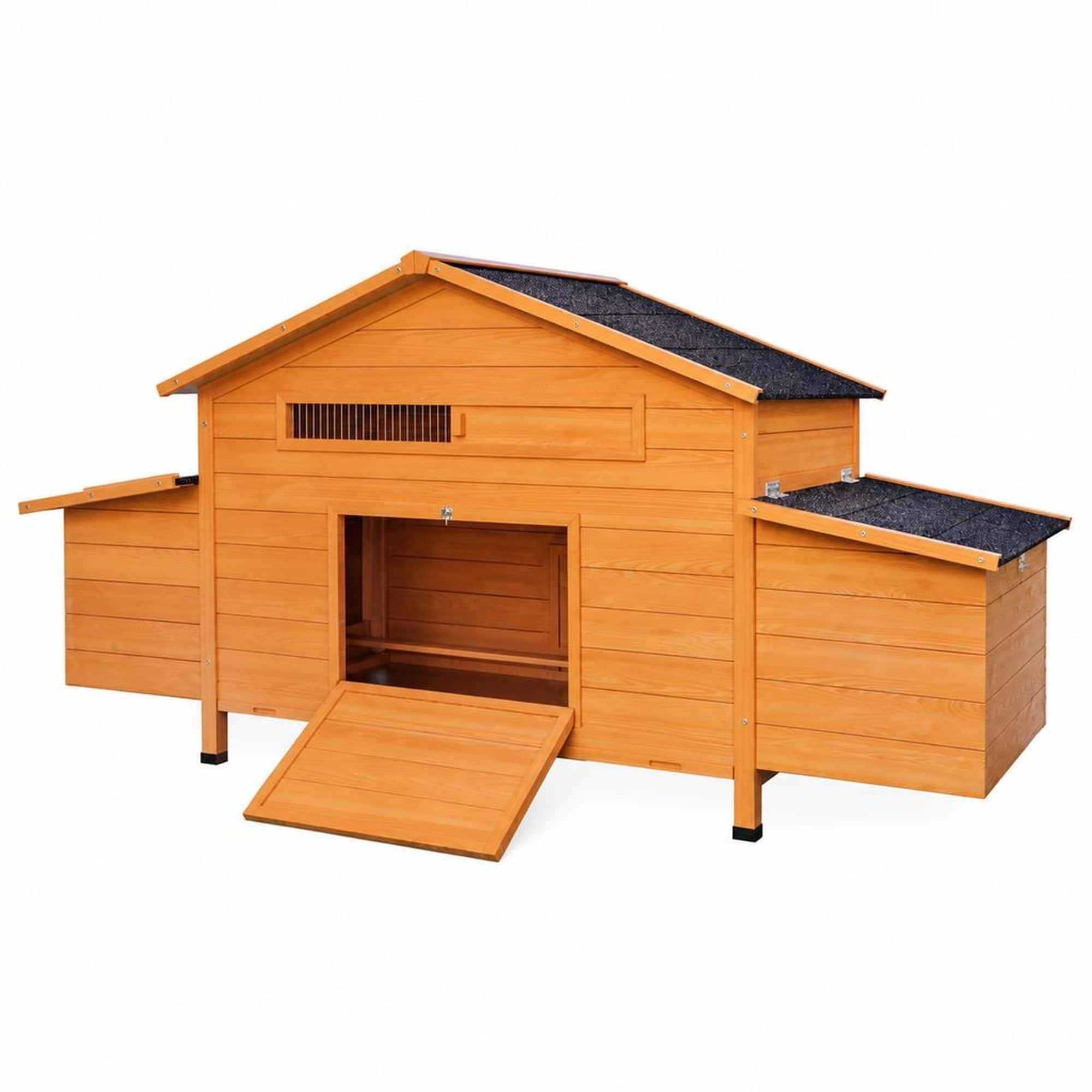 RYHNUYNE - 70 in Wooden Chicken Coop, 2 Nesting Boxes, Waterproof Roof, Secure Lock, Ventilated Hen House