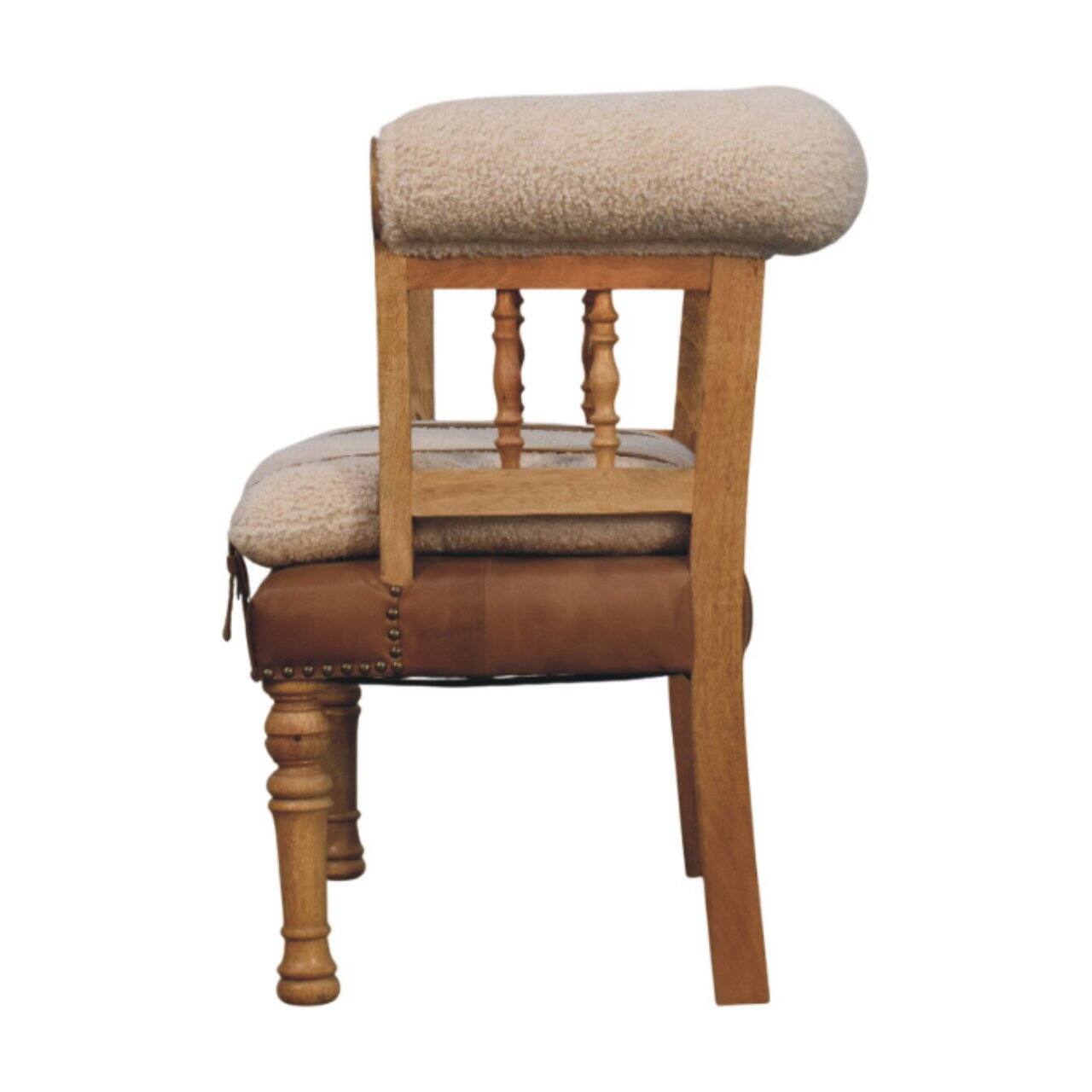 Alt View 4. Artisan Furniture - Artisan Furniture Solid Wood Strapped Hallway Boucle Bench, Upholstered, Brown & Cream - Brown & Cream.