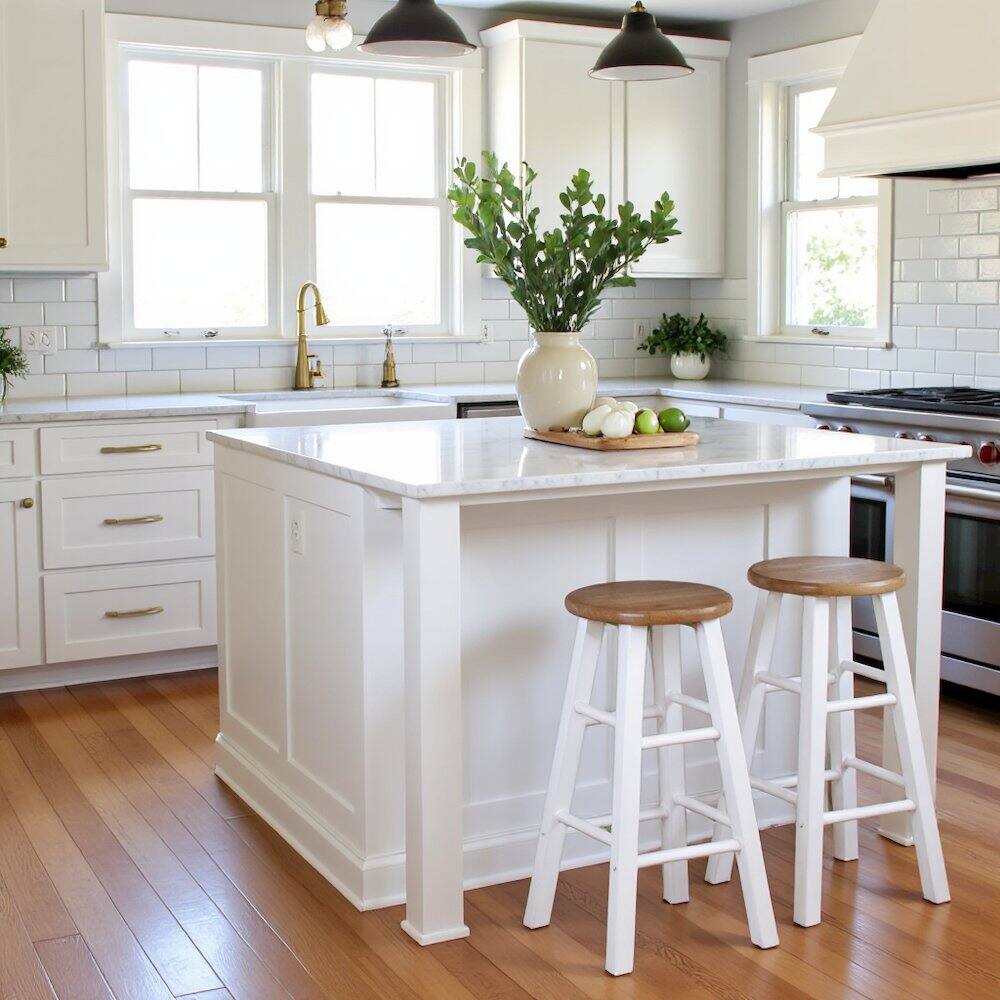 Alt View 3. FurniFact - Natural & White Solid Wood Kitchen Stools Set of 2 - Natural / White.