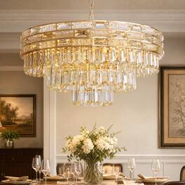 Siljoy - 23.6 Inch Round Glacier Textured Crystal Chandelier Modern Luxury Pendant Light for Living Room Dining Room Bedroom - Gold