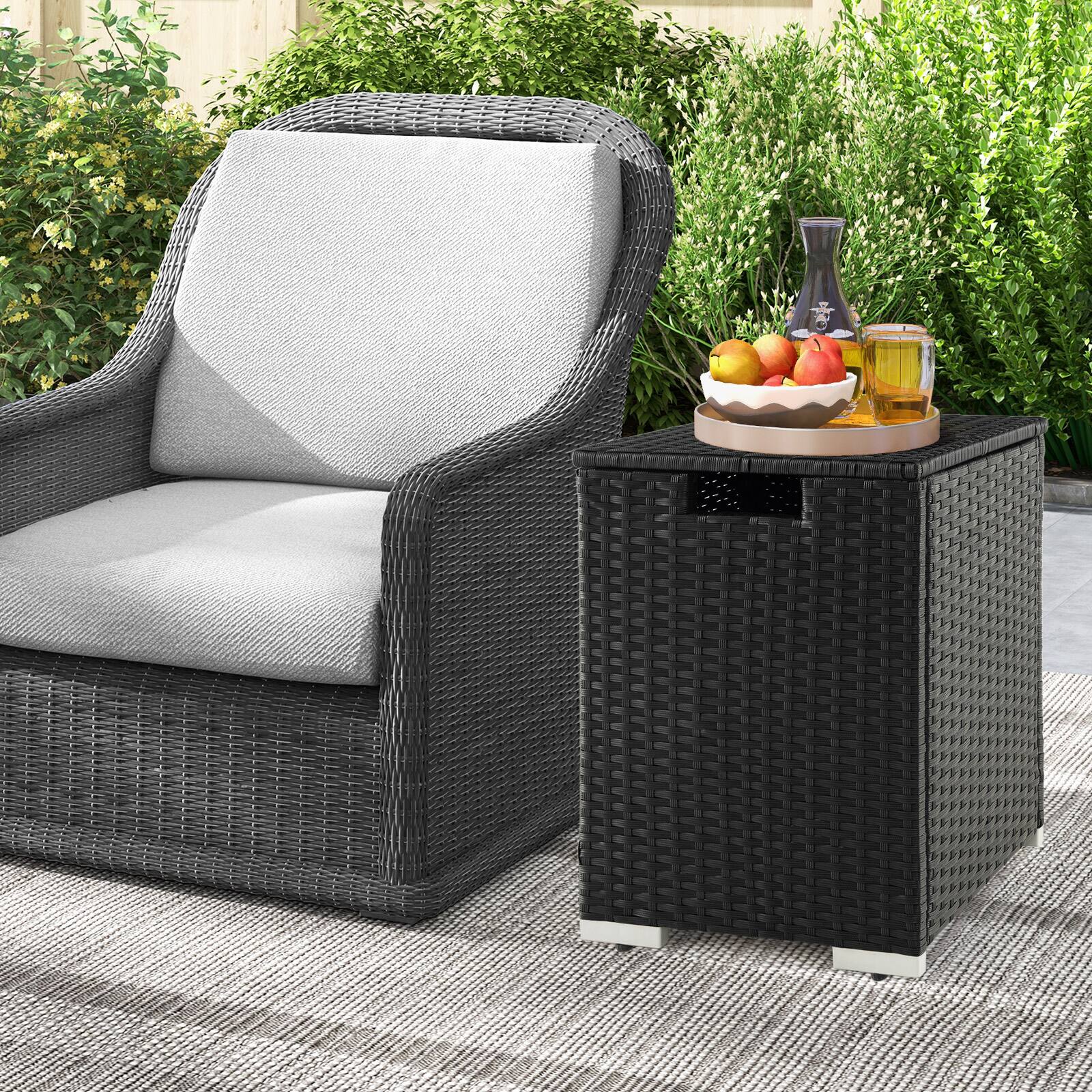 Alt View 1. Gymax - Gymax 16'' Rattan Propane Tank Cover Hideaway Side Table 20 lbs Propane Gas Holder - Black.