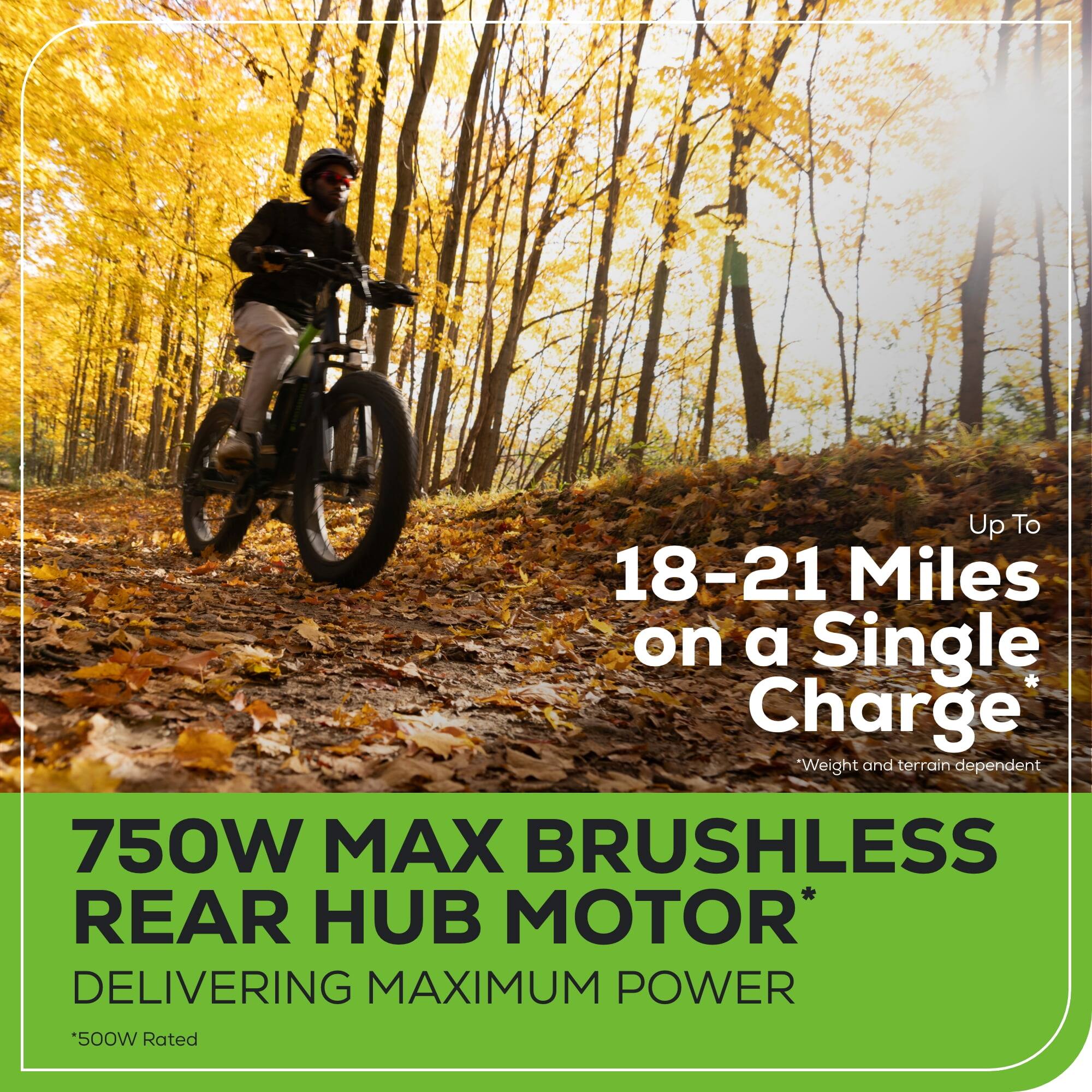 Alt View 9. Greenworks - Greenworks 60V 26" Fat Tire Electric Bicycle, Max 20mph Adjustable 7 Speed Mountain Bike for Adult, Teen - Green.