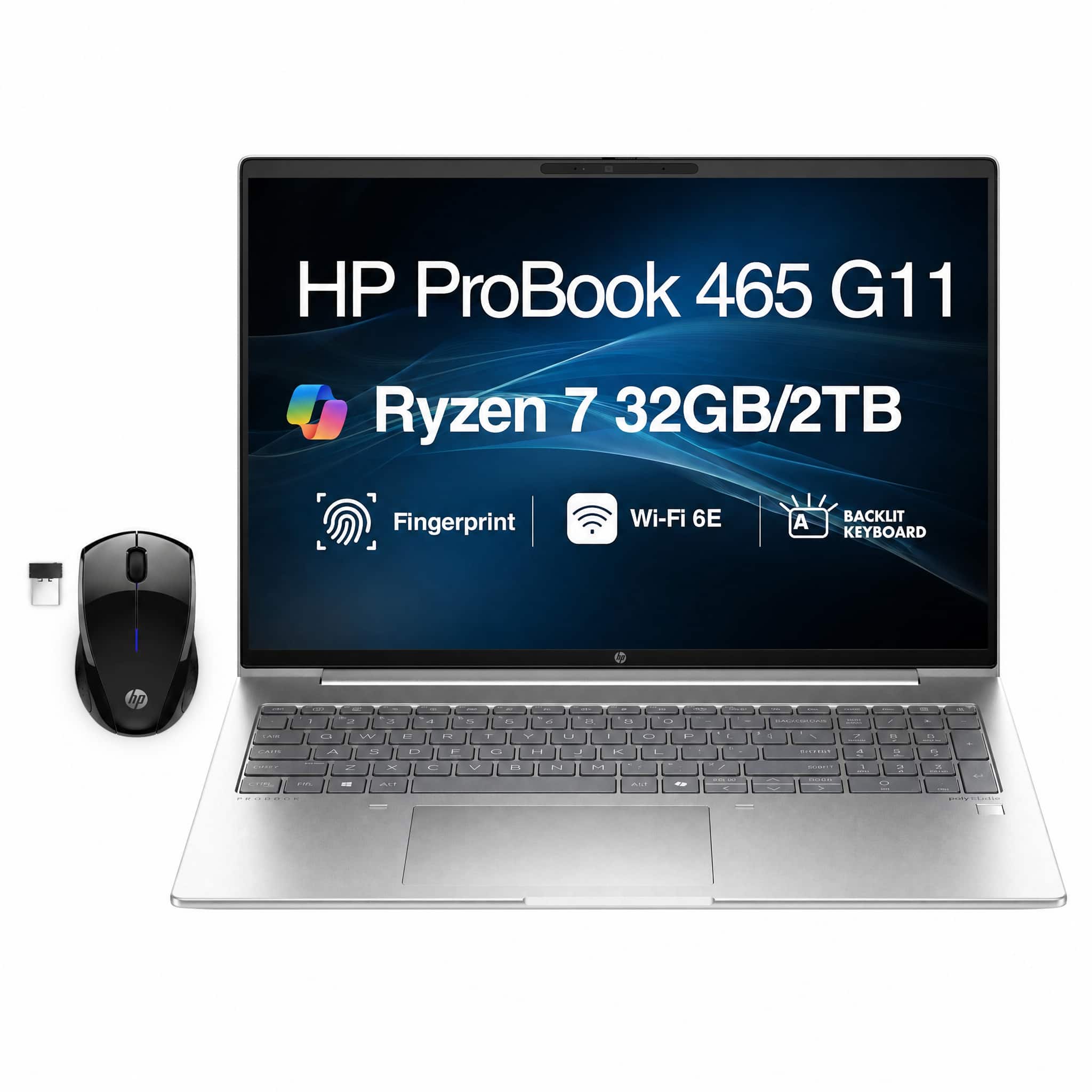HP - Upgraded - ProBook 465 G11 Laptop 16.0 WUXGA Display (Ryzen 7 7735U, 32GB, 2TB SSD, Win 11 Pro) w/HP Wireless Mouse - Pike Silver