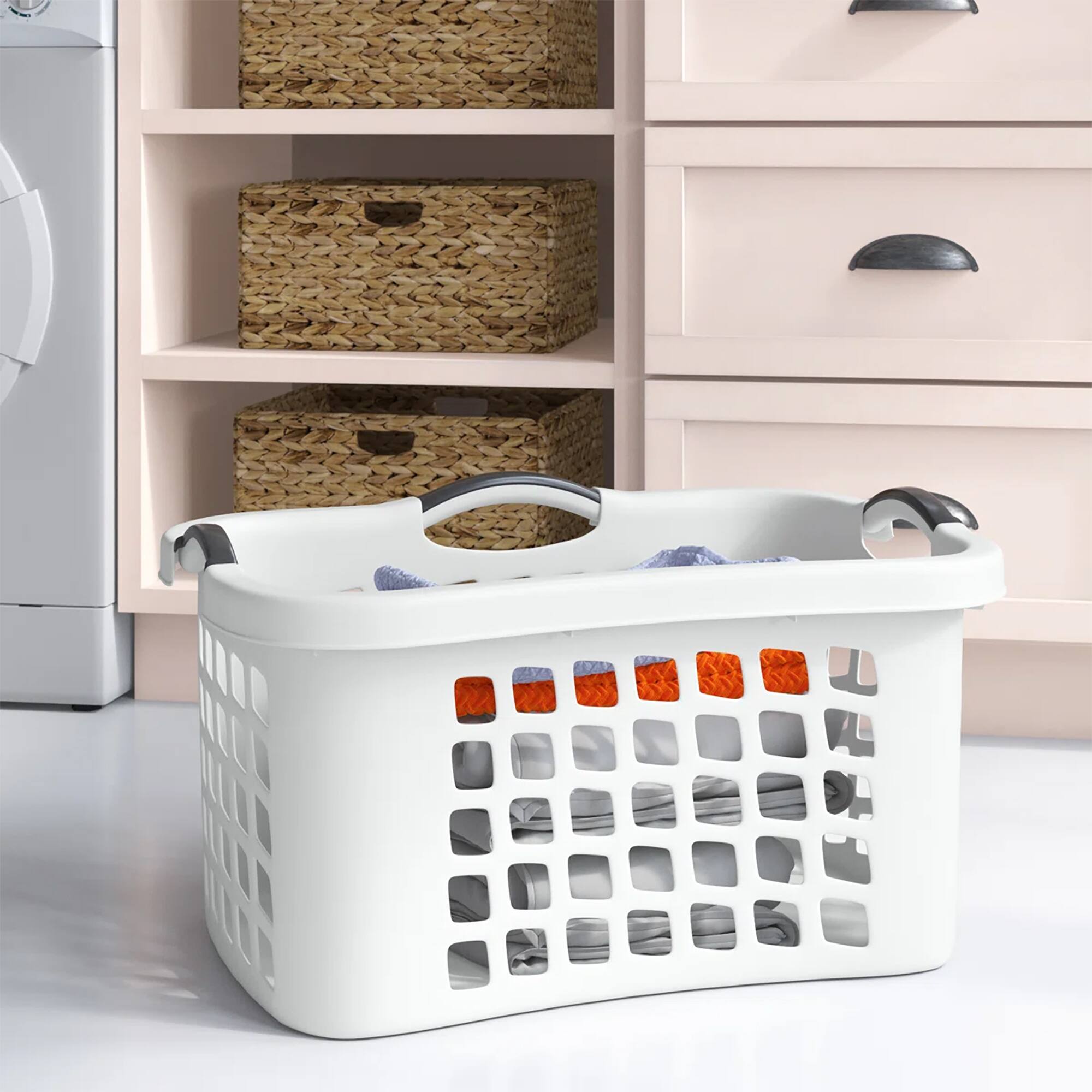 Alt View 4. Redmon - Redmon Comfort Grip Clothes Basket, Plastic Laundry Storage w/ 3 Handles, White - White.