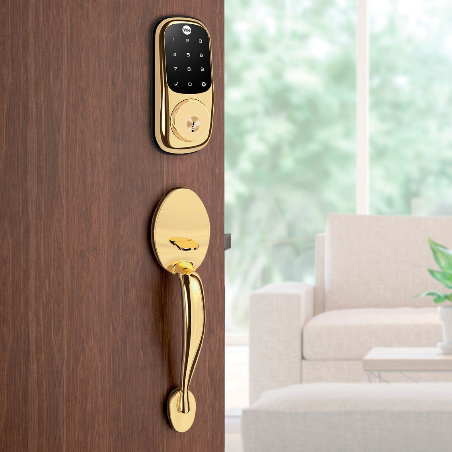 Angle View: Yale - Real Living Assure Lock Deadbolt with Touchscreen Keypad and Z-Wave - Brass