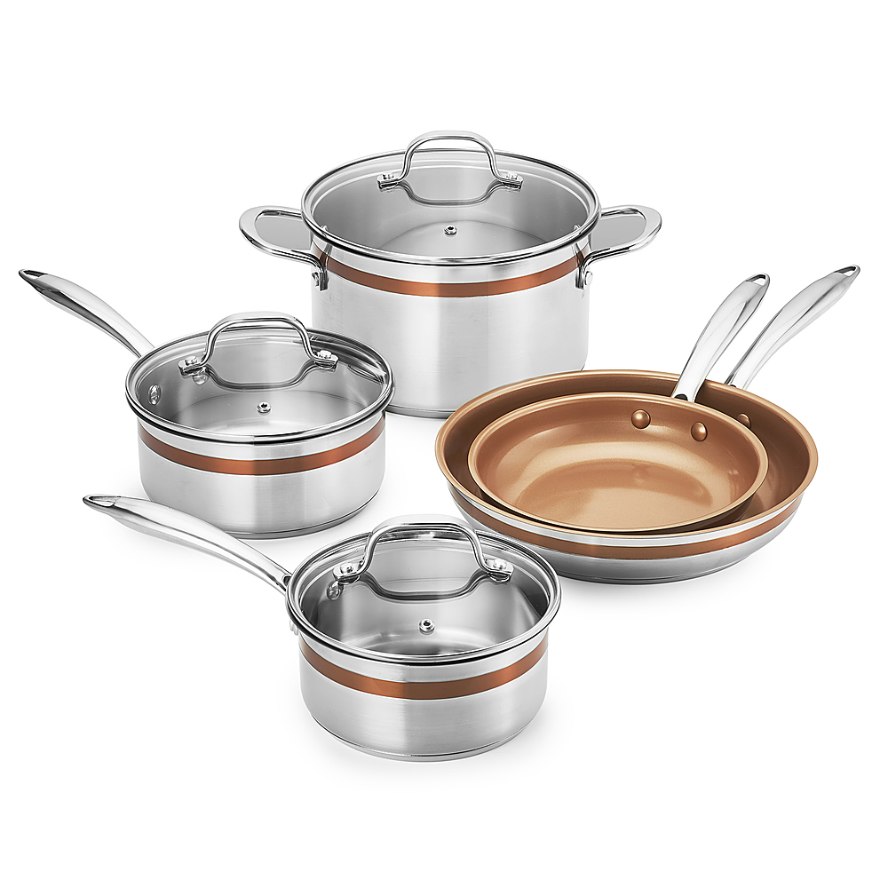 Left View: Sensio - Crux 12-Piece Cookware Set - Stainess Steel