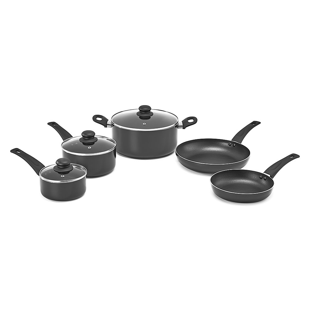BELLA Nonstick Cookware Set with Glass Lids - Aluminum Bakeware, Pots and  Pans, Storage Bowls & Utensils, Compatible with All Stovetops, 21 Piece,  Black