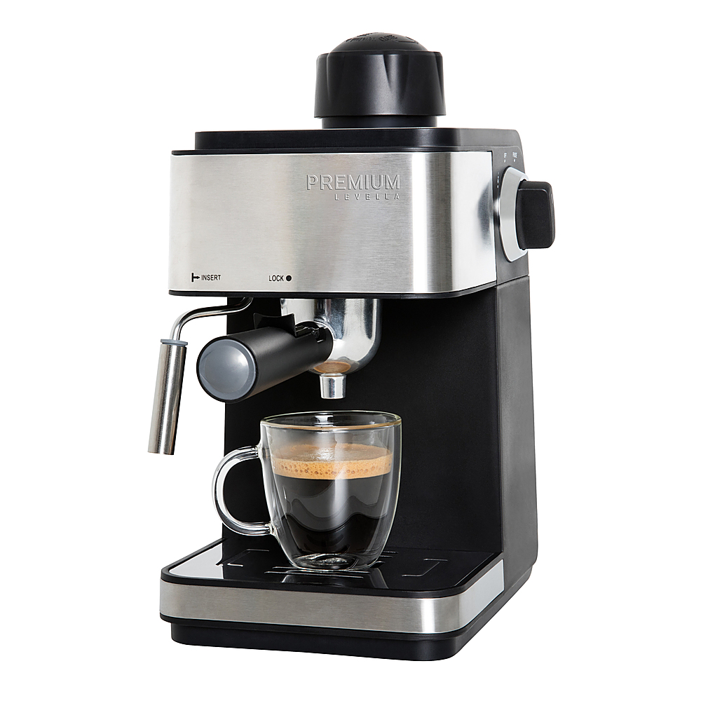 Angle View: Premium Levella - Espresso Machine with 3.5 bars of pressure and Milk Frother - Silver