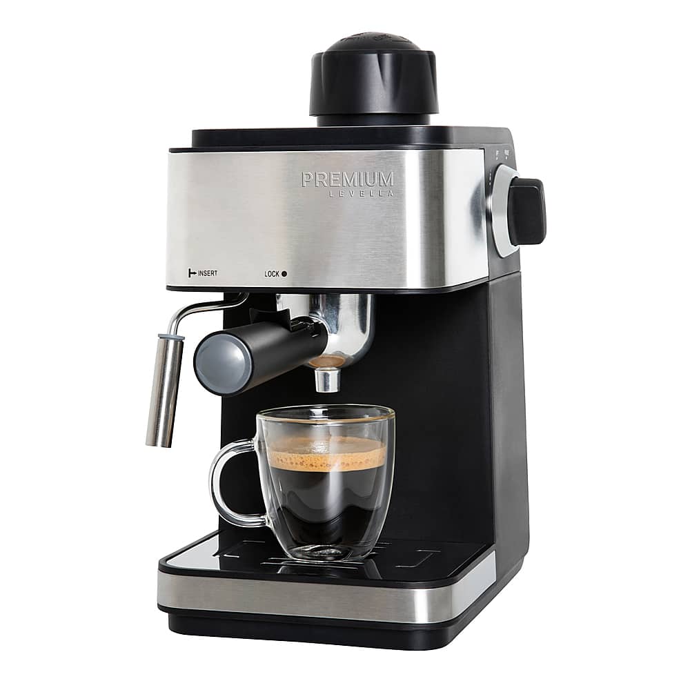 Angle. Premium Levella - Espresso Machine with 3.5 bars of pressure and Milk Frother - Silver.