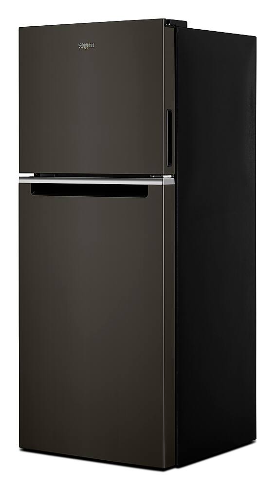 Angle. Whirlpool - 11.6 Cu. Ft. Top-Freezer Counter-Depth Refrigerator with Infinity Slide Shelf - Black Stainless Steel.