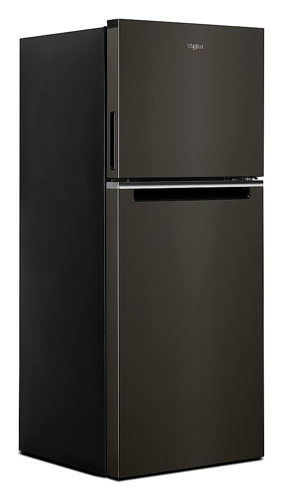 Left. Whirlpool - 11.6 Cu. Ft. Top-Freezer Counter-Depth Refrigerator with Infinity Slide Shelf - Black Stainless Steel.